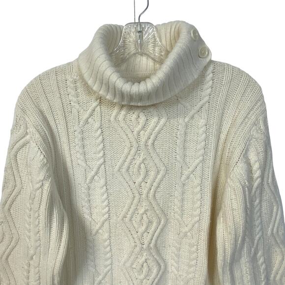 Woman's TOMMY HILFIGER Cable Knit Turtleneck Sweater XXL Cream Button Neck Cozy - Picture 12 of 12